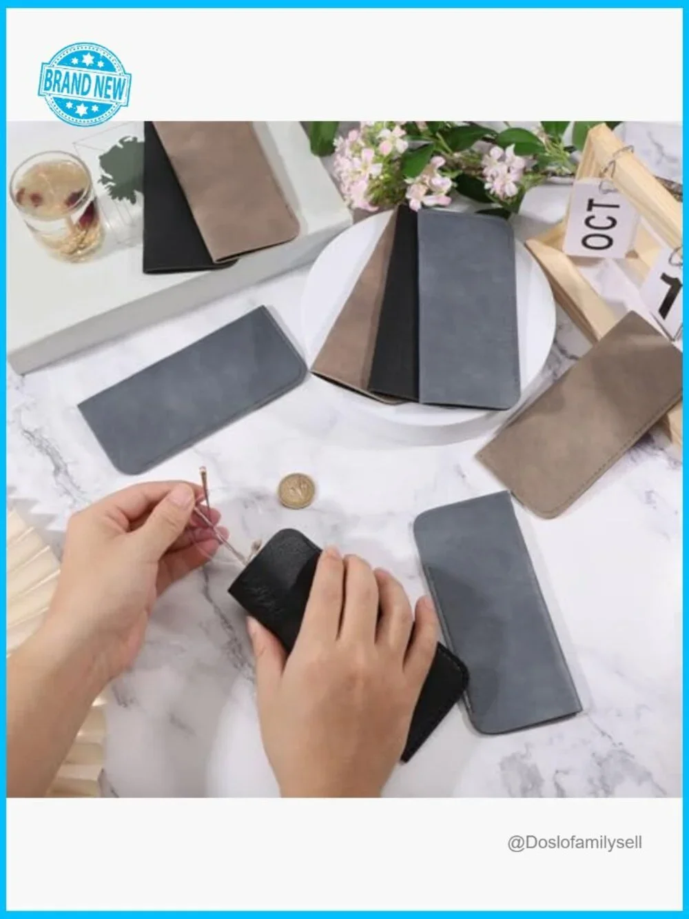 Soft PU Leather Glasses Case Set Classic Minimal Travel Essential Eyewear Pouch